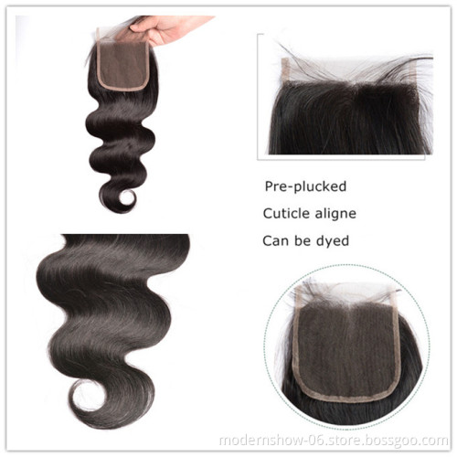 Brazilian Raw Virgin Human Hair Body Wave Lace Closure Natural color,100 unprocessed with cuticles Aligned Human Hair Body Wave
